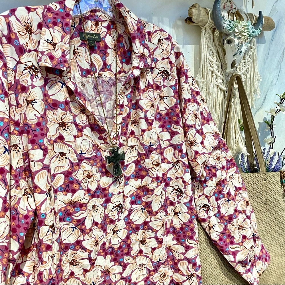 Style & Co boho floral blouse w shabby chic prairie vibe